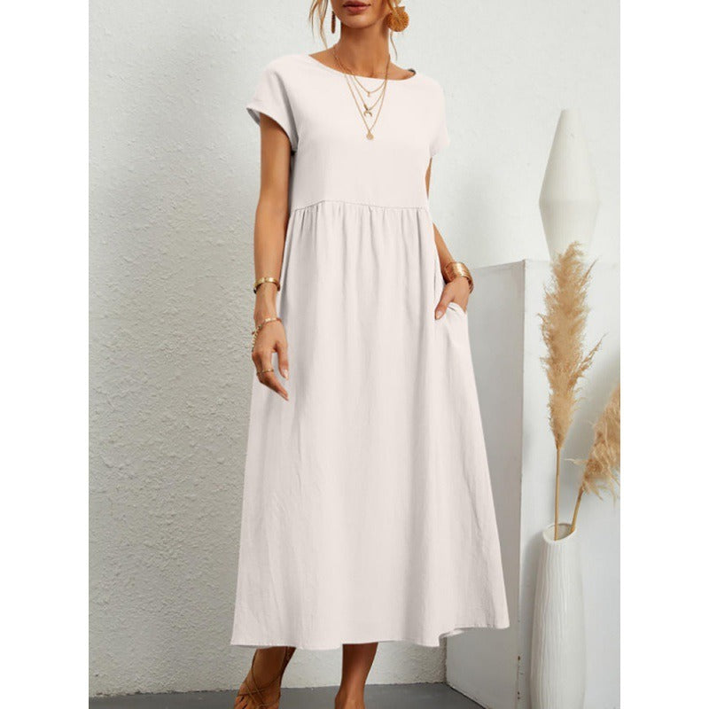 Robe Midi en Coton et Lin Fluide Empire