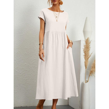 Robe Midi en Coton et Lin Fluide Empire