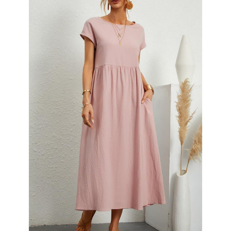 Robe Midi en Coton et Lin Fluide Empire