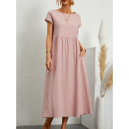 Robe Midi en Coton et Lin Fluide Empire