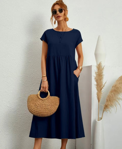 Robe Midi en Coton et Lin Fluide Empire