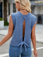 Pull Sans Manches en Maille à Dos Ouvert Nœud Ajustable