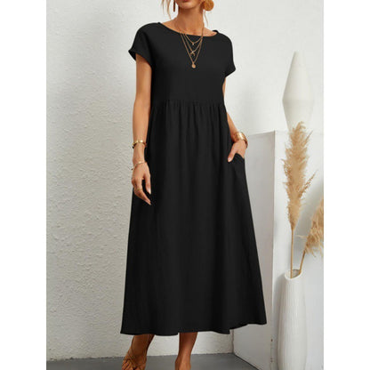 Robe Midi en Coton et Lin Fluide Empire