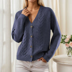 Gilet en Maille Torsadée à Col V Boutonné