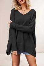 Pull Oversize en Maille à Col V – Manches Longues