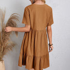 Robe Courte à Col V et Volants Fluide Décontractée