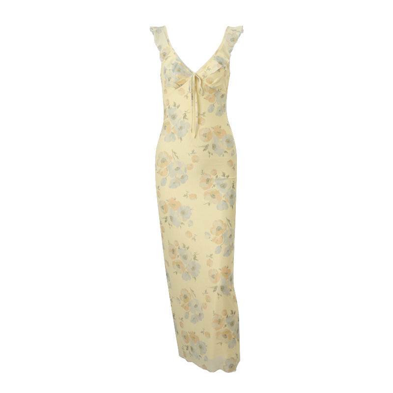 Robe Longue Fleurie à Volants Silhouette Fluide