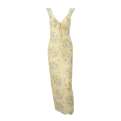 Robe Longue Fleurie à Volants Silhouette Fluide