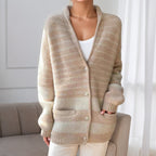 Pull Femme à Col V Color Block Manches Longues