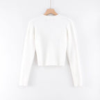 Gilet Court en Maille Douce et Duveteuse Col V et Manches Longues