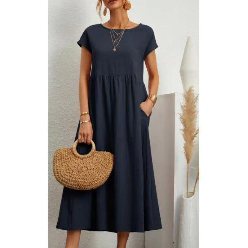 Robe Midi en Coton et Lin Fluide Empire