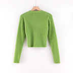 Gilet Court en Maille Douce et Duveteuse Col V et Manches Longues