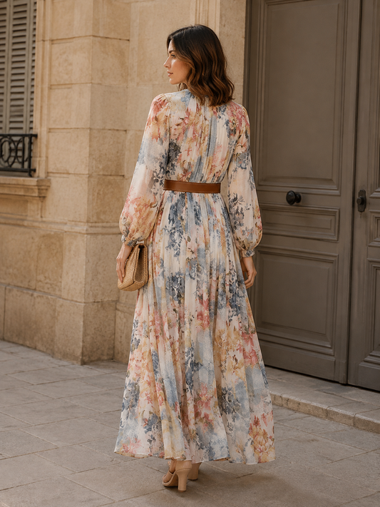 Robe Fleurie à Manches Longues Élégance Bohème