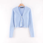 Gilet Court en Maille Douce et Duveteuse Col V et Manches Longues