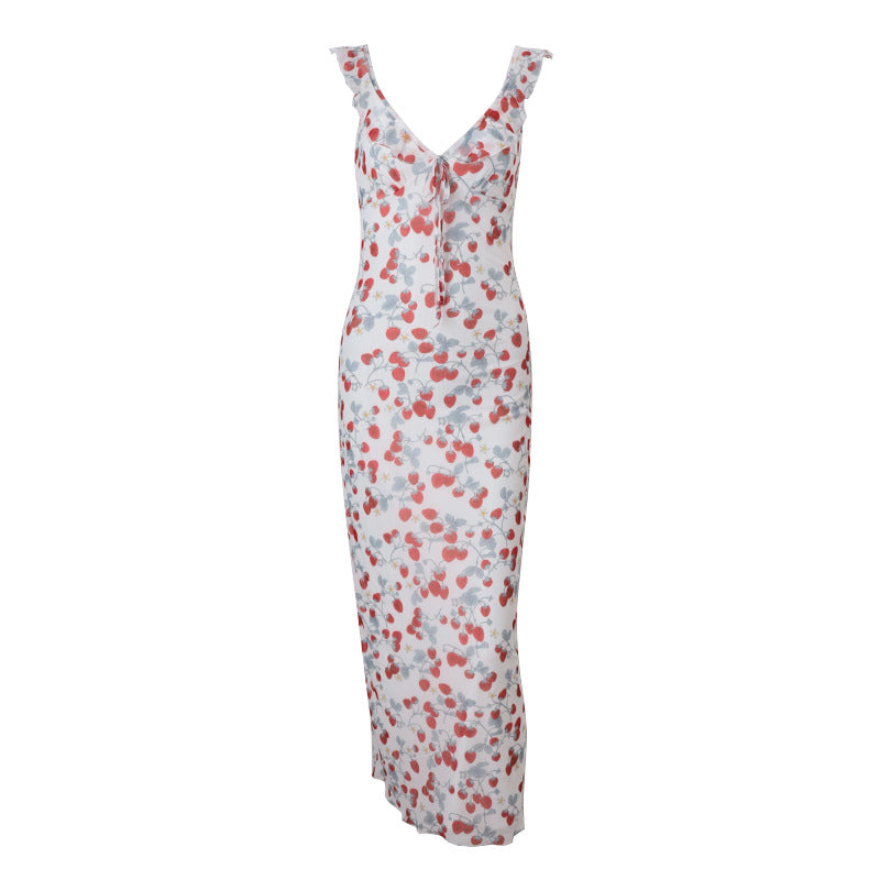Robe Longue Fleurie à Volants Silhouette Fluide