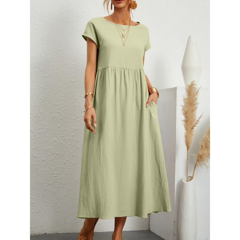 Robe Midi en Coton et Lin Fluide Empire