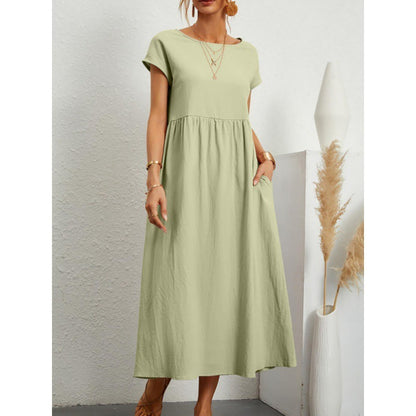 Robe Midi en Coton et Lin Fluide Empire