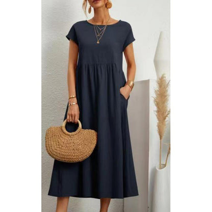 Robe Midi en Coton et Lin Fluide Empire
