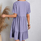 Robe Courte à Col V et Volants Fluide Décontractée