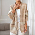 Pull Femme à Col V Color Block Manches Longues