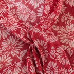 Robe Midi Fleurie Rouge à Col Noué Manches Volantées
