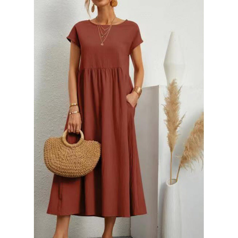 Robe Midi en Coton et Lin Fluide Empire