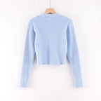 Gilet Court en Maille Douce et Duveteuse Col V et Manches Longues