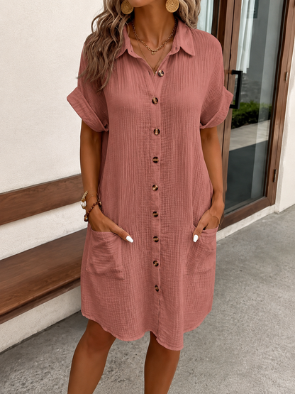 Robe Chemise Tunique Ample à Boutons et Poches