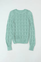 Pull en Maille Ajourée Pointelle Col Rond, Manches Longues
