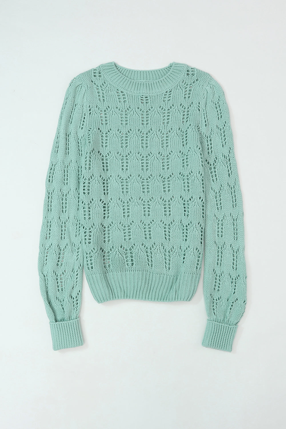 Pull en Maille Ajourée Pointelle Col Rond, Manches Longues