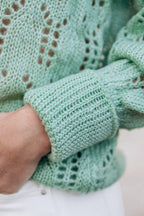 Pull en Maille Ajourée Pointelle Col Rond, Manches Longues