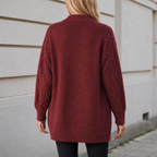 Gilet Oversize en Maille Torsadée Col V, Boutons et Poches