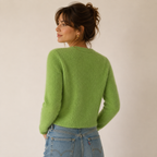 Gilet Court en Maille Douce et Duveteuse Col V et Manches Longues