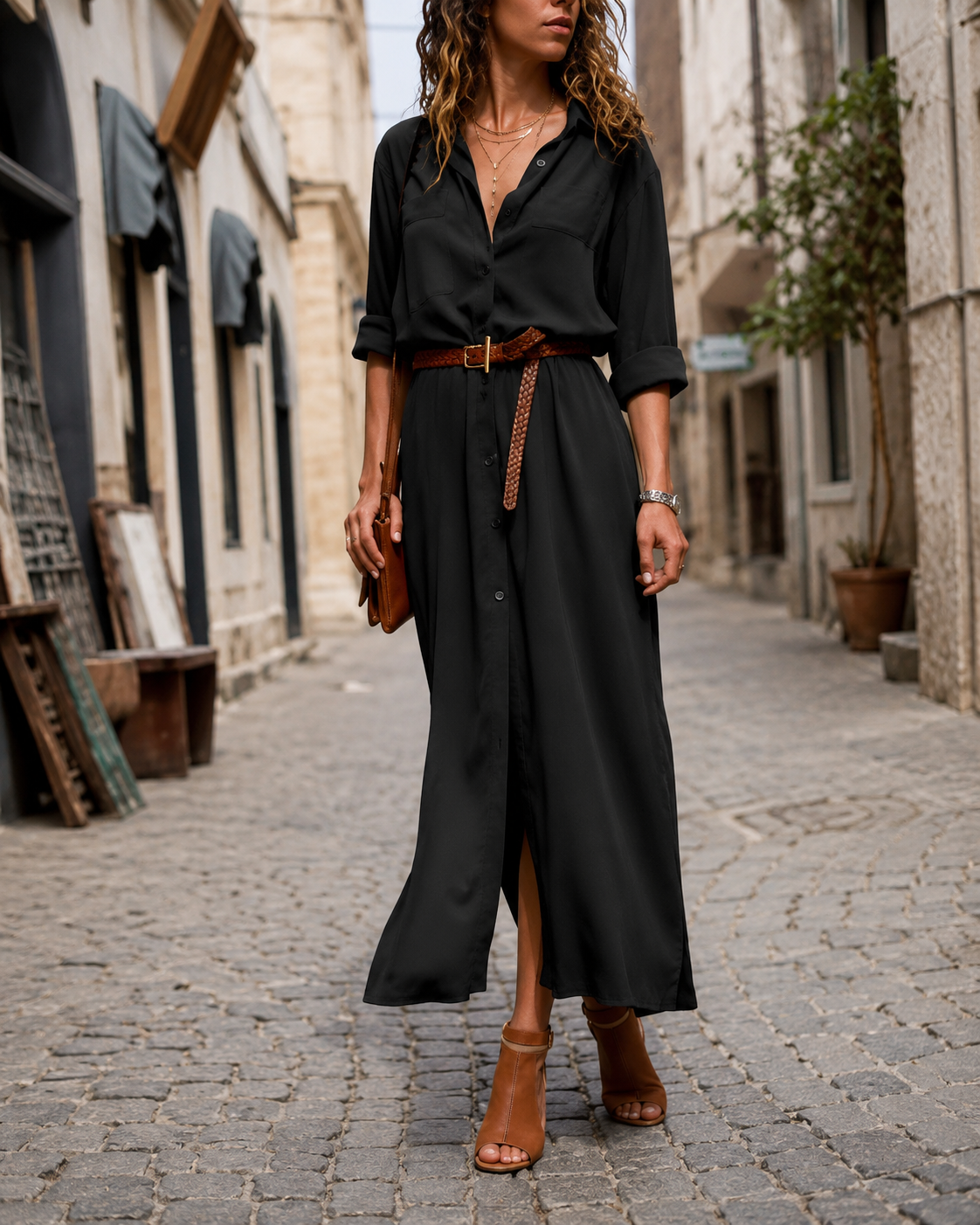 Robe Chemise Midi à Boutons Col Classique