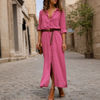 Robe Chemise Midi à Boutons Col Classique