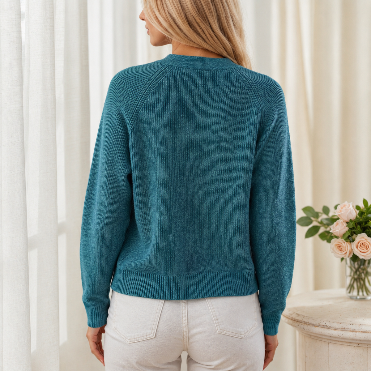 Gilet en Maille Torsadée à Col V Boutonné