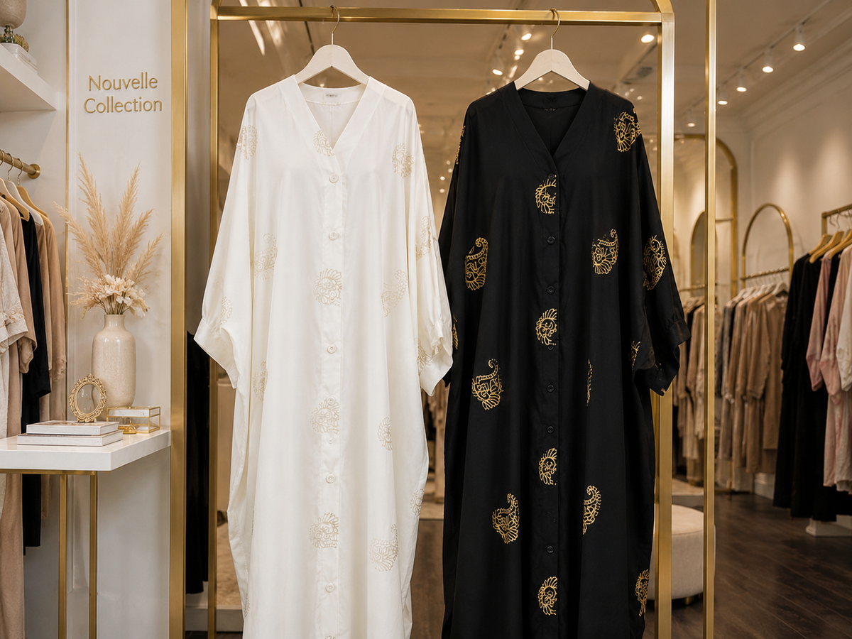 Robe Kaftan Longue Brodée à Motifs Cachemire