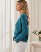 Gilet en Maille Torsadée à Col V Boutonné