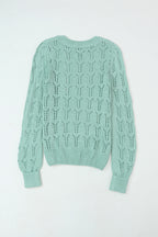 Pull en Maille Ajourée Pointelle Col Rond, Manches Longues