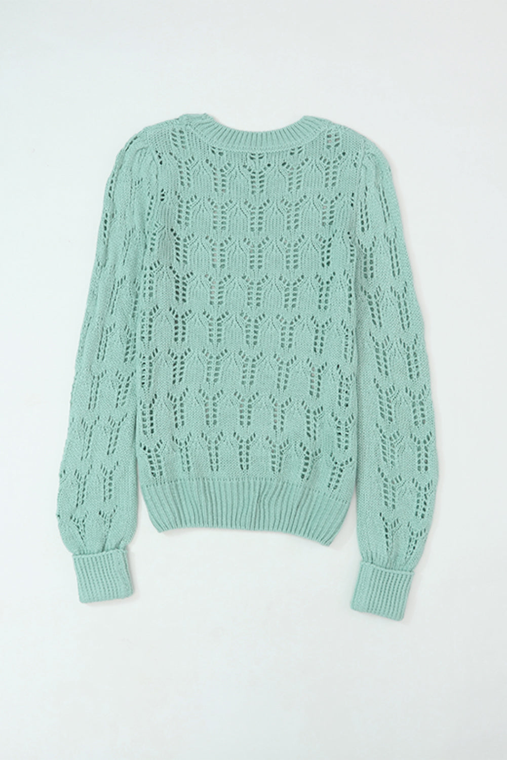 Pull en Maille Ajourée Pointelle Col Rond, Manches Longues