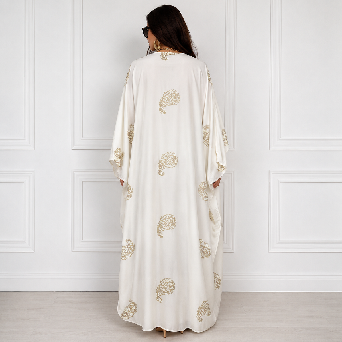 Robe Kaftan Longue Brodée à Motifs Cachemire